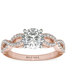 14K 玫瑰金无限式扭纹微密钉钻石订婚戒指（1/4 克拉总重量）